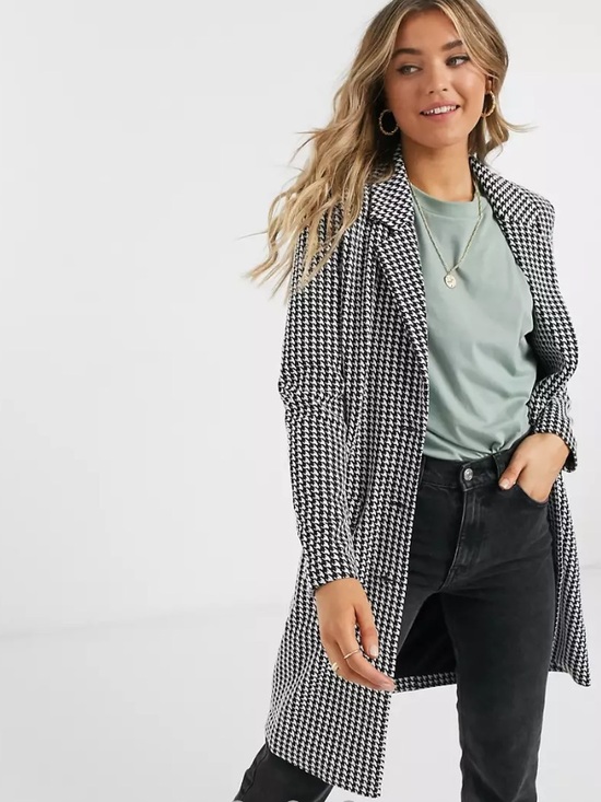Jacqueline De Yong Jackets & Blazers - Houndstooth Longline Blazer - Black & White